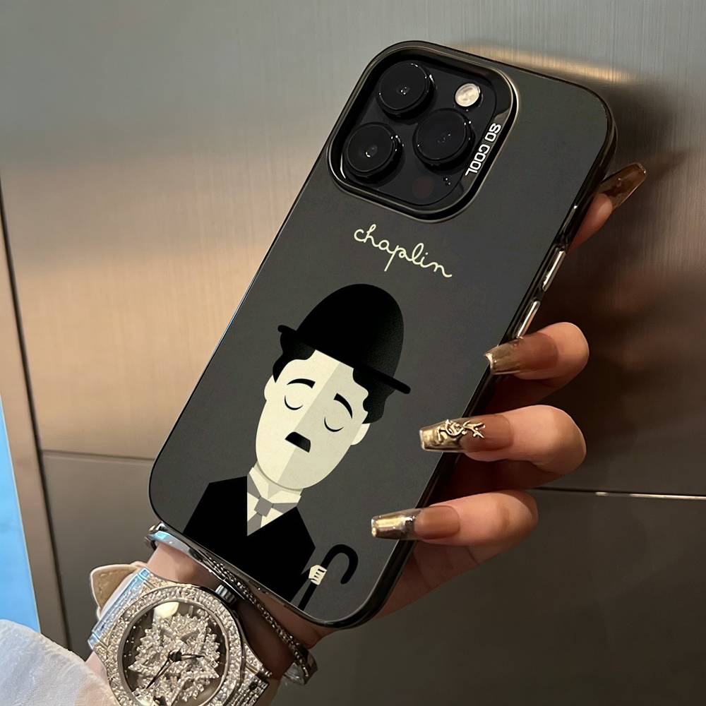 C-Charlie Chaplin Phone Case For iPhone 17,16,15,14,13,12,11 Plus Pro Max Colored Silver Phone Case