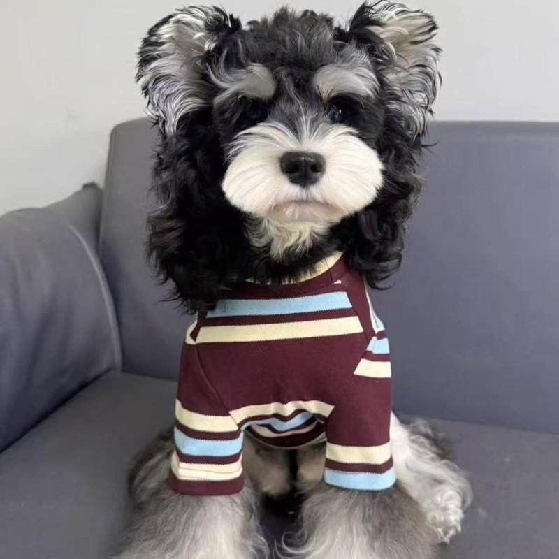 Pet Dog Cat T-Shirt Winter Striped Cotton Casual Tee Small Breeds Like Teddy Schnauzer Bichon Frise