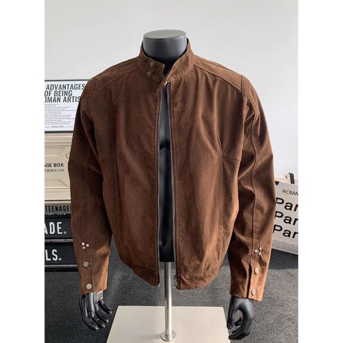 

Unisex Retro Stand Collar Suede Velvet Jacket - Spring/Autumn Trendy Coffee & Black 2XL