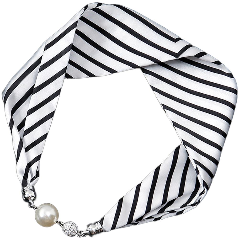 Breathable Material Floral Print Scarf Magnetic Pearl Buckle Necklace
