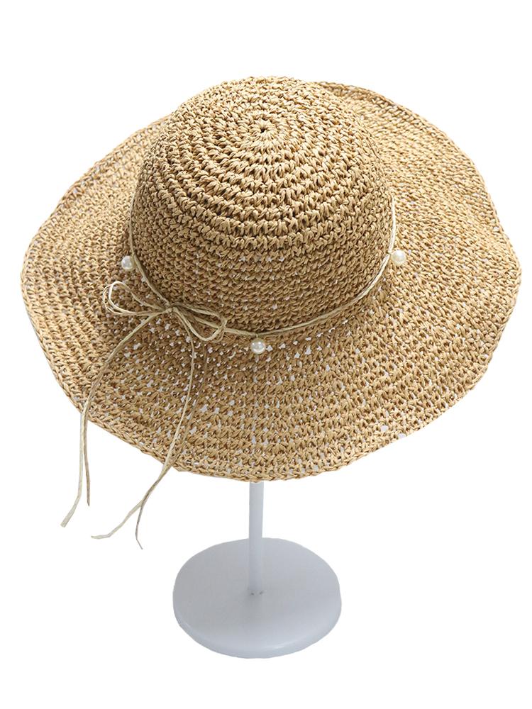 Ladies' Summer Solid Color Hollow Out Large Brim Beach Sun Hat, Pure Straw Crochet Sun Hat Suitable For Hiking