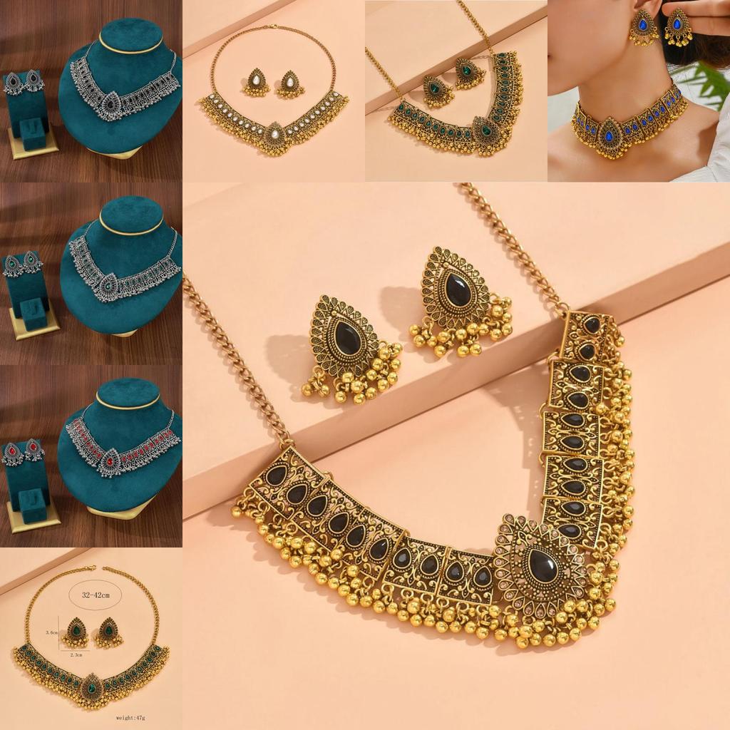 Water Drop Pendant Necklace And Earrings Set With Rhinestones For Women