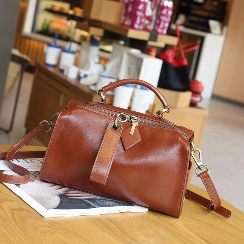 

Women s Retro Genuine Leather Shoulder Bag - Hand-Held, Vegetable-Tanned, 2023 Fashion Model, Pillow Design - Style 88803