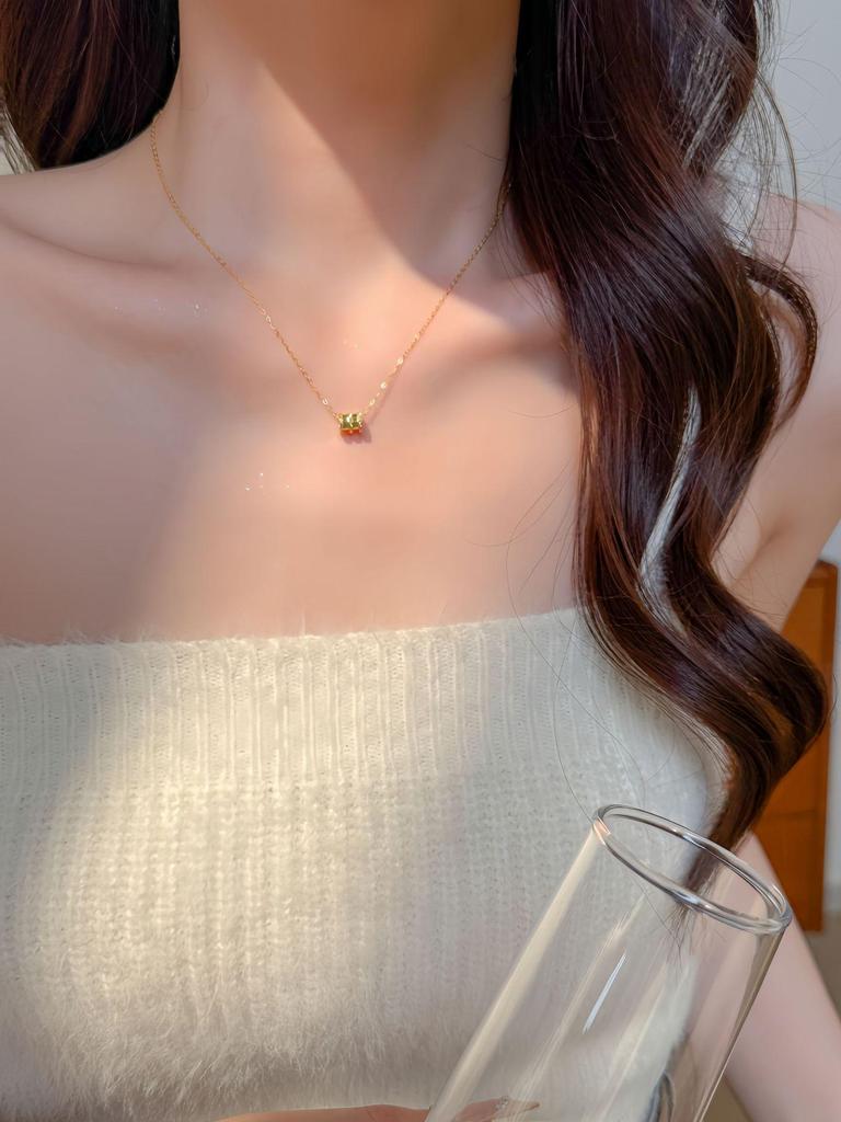 S925 Sterling Silver 18K Gold Plated Agate Pendant Necklace - Versatile, Elegant Fashion