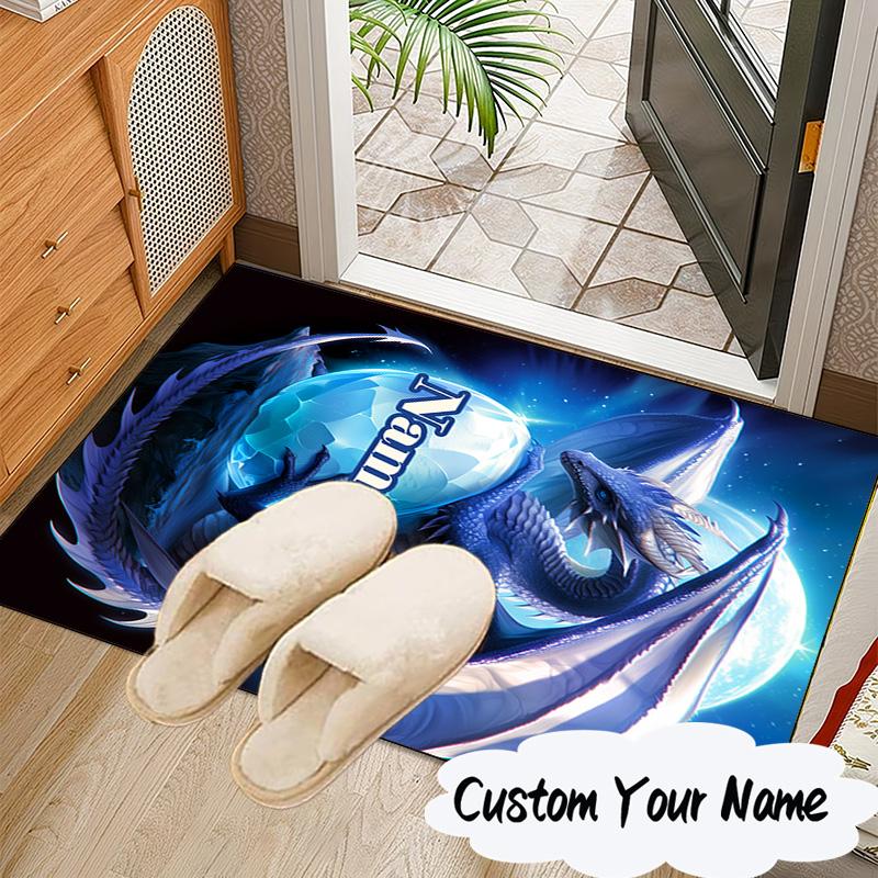 Custom Name Fantasy Dragon Blossoms Rug for Living Room, Game Rooms, Office, Bedroom, Floor Mat Playful Design, Fan Gifts Christmas Decor