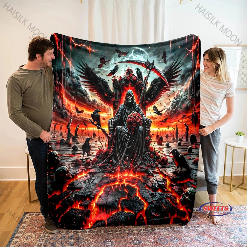 3D Diablo Horror Thriller Themed Reaper Print Blanket, Home Sofa Chairs Bed Office Travel Camping Blanket Gift for Male Friends