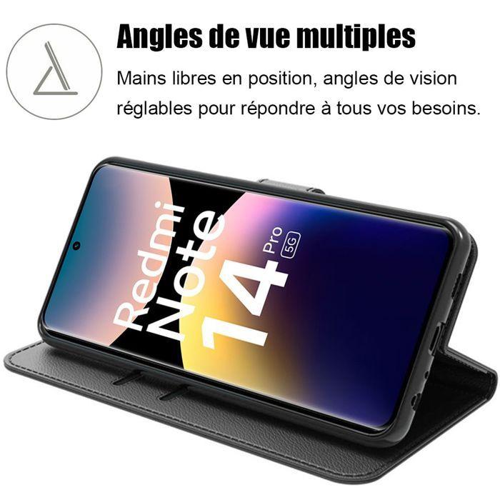 Coque - E.F.CONNECTION - Pour Xiaomi Redmi Note 14 Pro 5G - Synthécuir Noir - 2 Verres Trempés - Antichoc