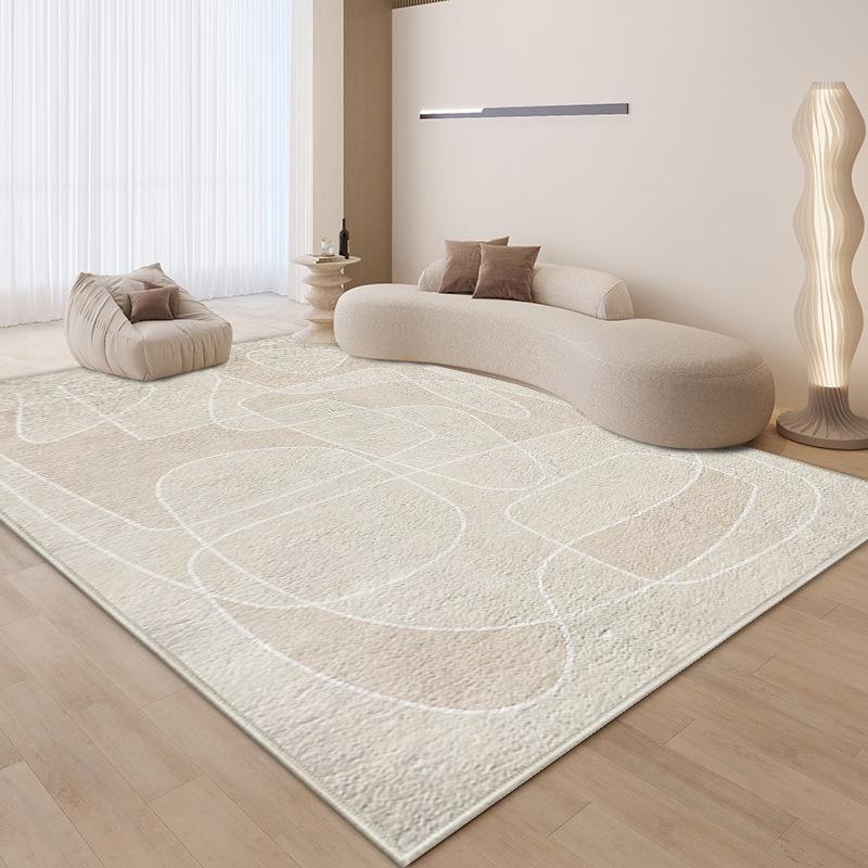 Minimalist Beige Geometric Pattern Rug Anti Slip Wear Resistant Floor Mat For Living Room Sofa Bedroom Home Decor