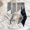 Korean Version of Simple Black and White Striped Plaid Double-layer Satin Small Scarf Neck Protector Long Silk Scarf Women's Streamer Tied Bag