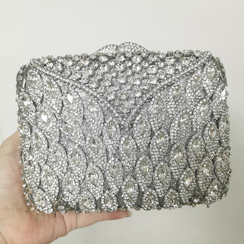 Silver/Blue Large Rhinestone Evening Clutch Purse WHTUOHENG Square Shape Crystal Handbags Diamond Party Prom Purses Minaudiere