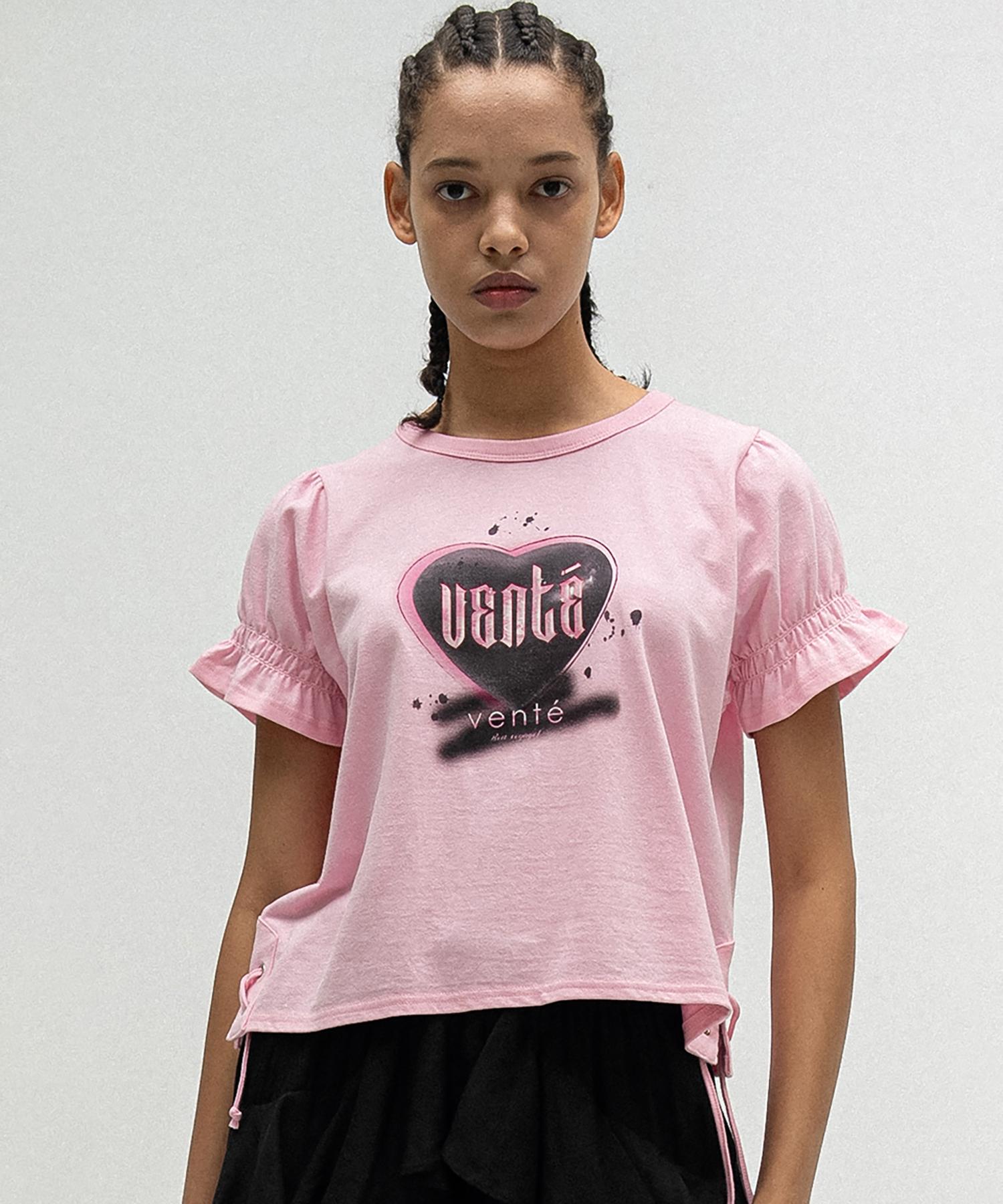 Bante Logo Tee With Shirred Sleeves In Pink