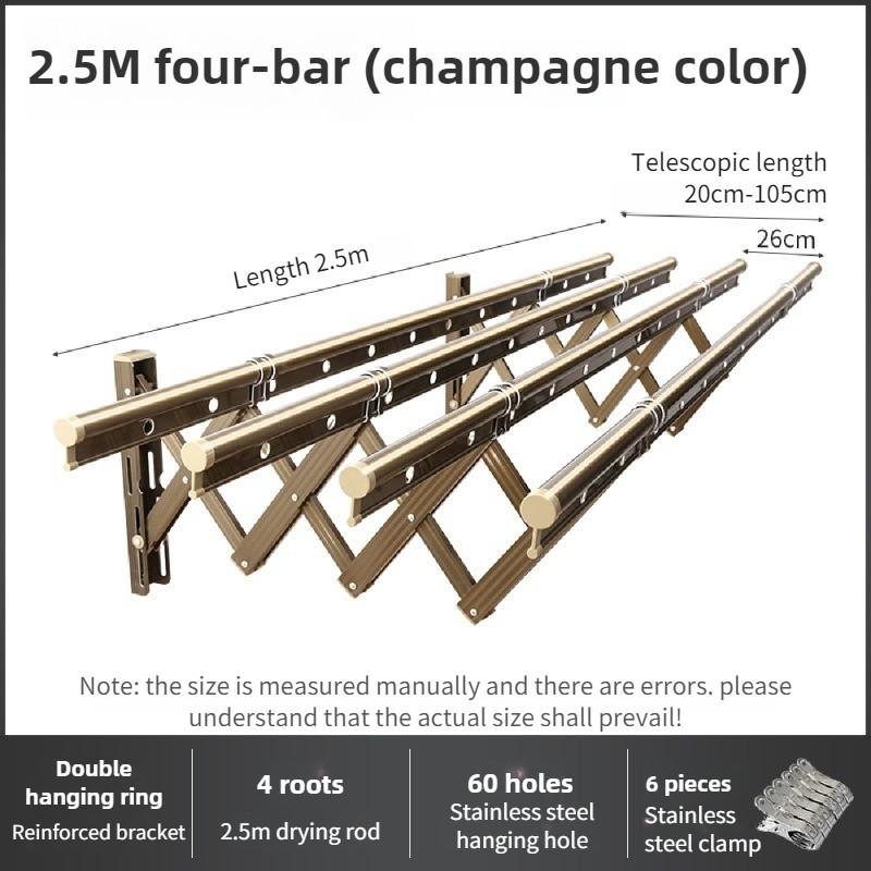 Balcony Retractable Laundry Rack Aluminum Alloy Thickened Laundry Drying Rack Outdoor Push-pull Flodable Clothes Rod