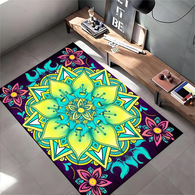 Colorful Mandala Carpet with Floral Patterns and Abstract Design Suitable for Use As an Anti-slip for Living Room Bedroom Sofas