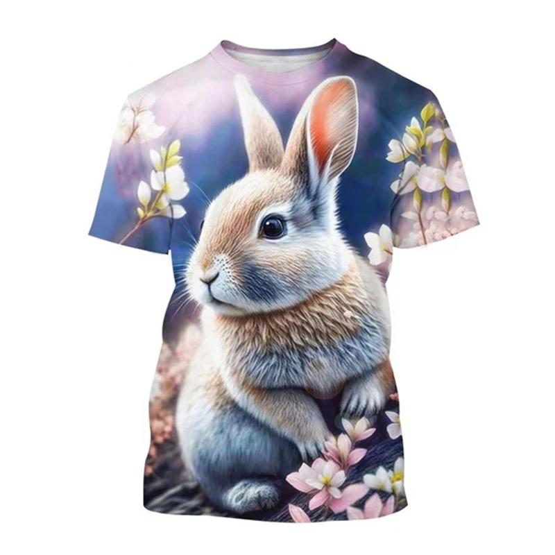 Fashion Cute Rabbit Hare Bunny 3D Print T-Shirts Summer Men Women Short Sleeve T Shirt Oversized Harajuku Tees Tops Kid Clothing