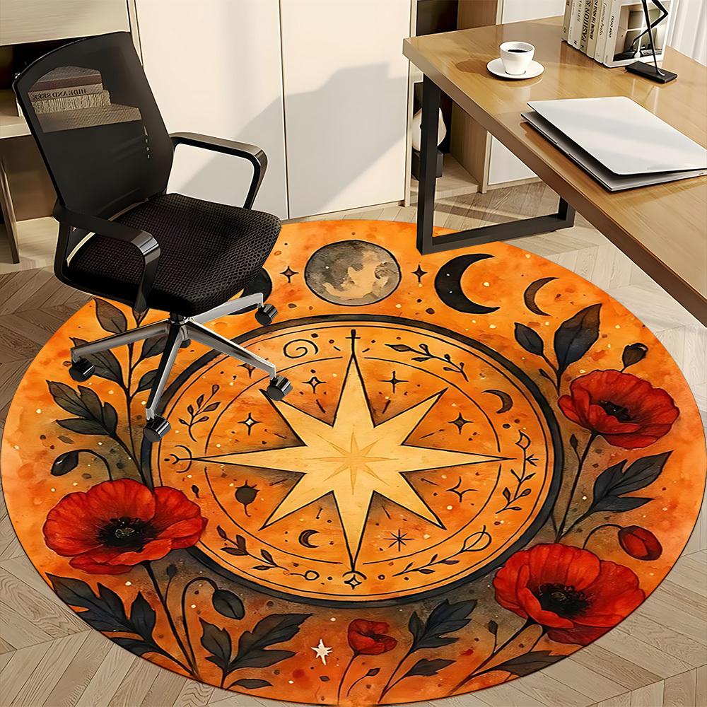 1PC Wicca Moon Phase Office Round Area Rug, Indoor Mat Suitable For Office, Under Office Chairs Bedroom Living Room Home Decor, Room DecoT1223076