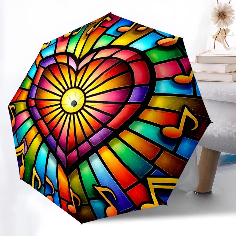 1pc Music StainedGlass Automatic Open/close Umbrella, 8-Rib sturdy structure, Auto Folding/Opening, Portable Travel Umbrella for Women,116