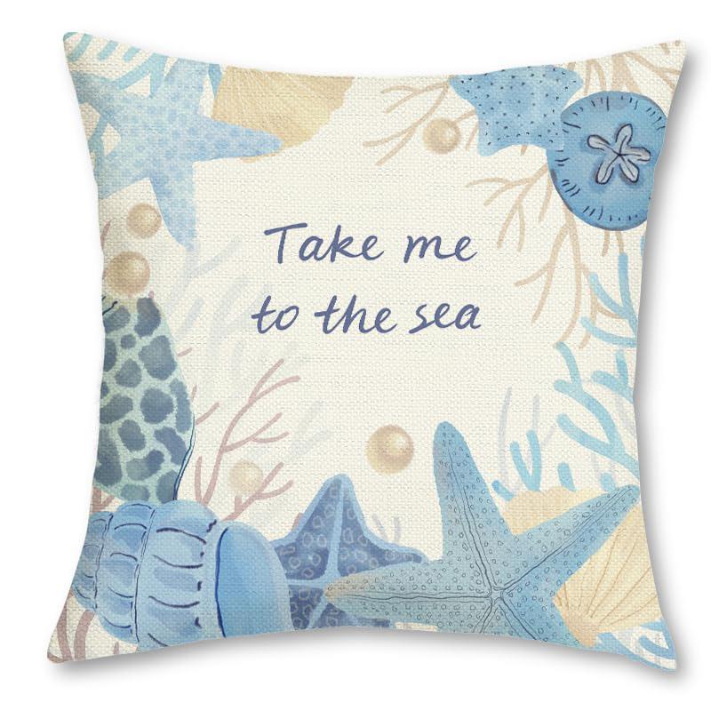 Home Decor Seashell & Sea Creature Themed Pillow Covers Pattern Cushion Cover Suitable For Sofa Bedroom Car Pillow Cover