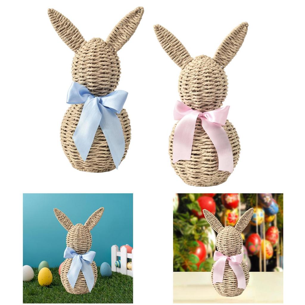 Woven Easter Bunny Ornament, Centerpiece, Gift Cute, Easter Decoration, Rabbit Decor, Desktop Decor for Holiday, Living Room