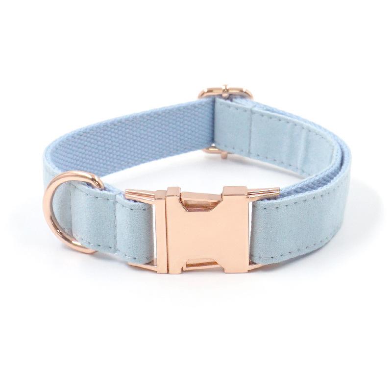 Mihala Boss Light Blue Dog Collar with Engravable Rose Gold Buckle M