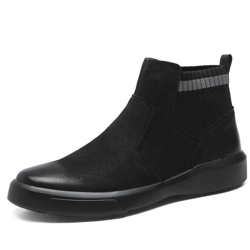 

Мода NPEZKGC Новые 2019 Мужские кожаные ботинки Модные осенне-зимние теплые хлопковые брендовые ботильоны без застежек Мужская обувь Повседневная обувь 10 чёрный