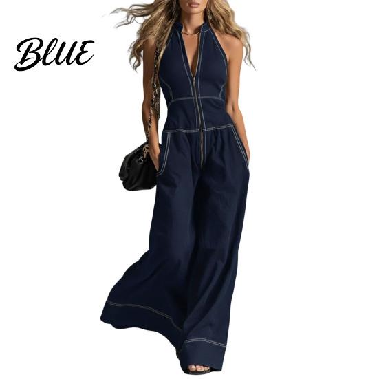 Lightweight Women Jumpsuit Women s Sleeveless Jumpsuit Zip Up Stand Collar Wide Leg Soft S