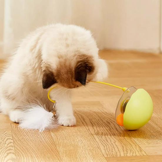 Rocking Cat Toy Interactive Cat Exercise Tumbler with Balls Feather Cat Teaser Stick with 2 Bells for Cat Mental Stimulation Anxiety Relief
