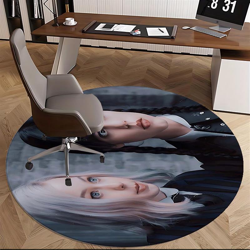 Wednesday Addams Chair Mat Round Rug-Office Carpet, Machine Washable, Non-slip, Suitable for Living Rooms, Bedrooms
