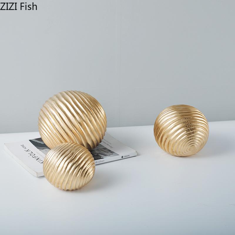 Złota Statua Kuli Falowej Abstrakcyjne Rzemiosło Dekoracja Biurka Ornamenty Kreatywna Sferyczność Dzieło Sztuki Rzeźba Estetyka Pokoju Wystrój