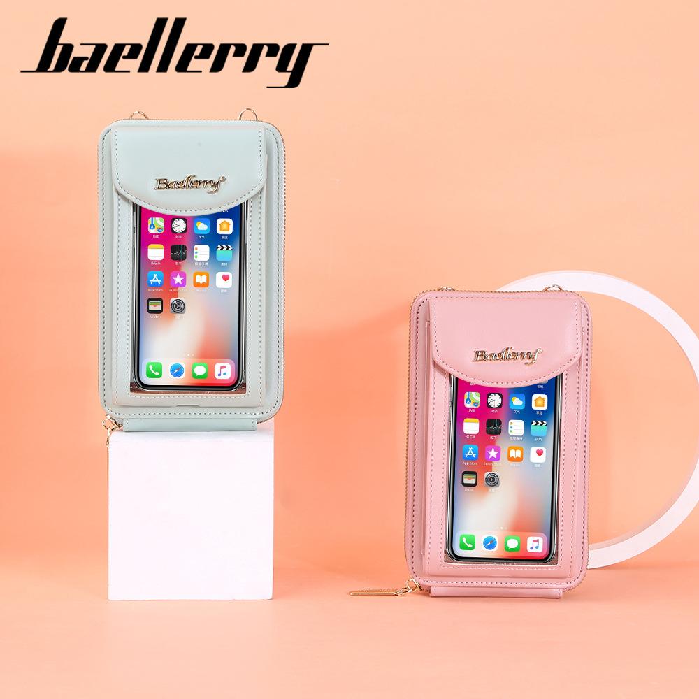 Baellerry Fashion Zipper Shoulder Bags for Women PU Leather Clear Can Touch Screen Phone Bag Crossbody Messenger Bags