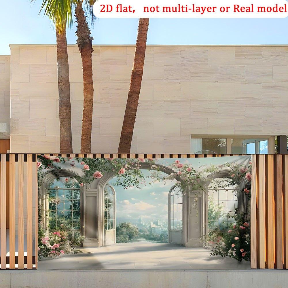 1Pcs Floral Archway Cityscape Garage Door Decoration Background Spring Backdrop Decorations For Photo Studio Photo Booth Party
