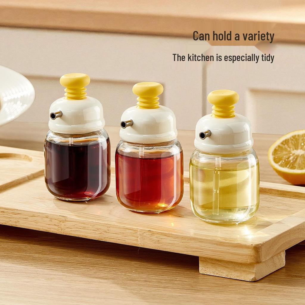 Compact Glass Oil and Vinegar Bottle - Food-Grade, Press-Type, Perfect for Sesame Oil and Soy Sauce