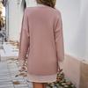 Women Spring Autumn Stand Collar Long Sleeve Color Matching Loose Knitted Sweater Dress