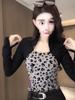 Tshirt Girls Oversize Leopard Print Vneck With Embroidery For Fall Fashion