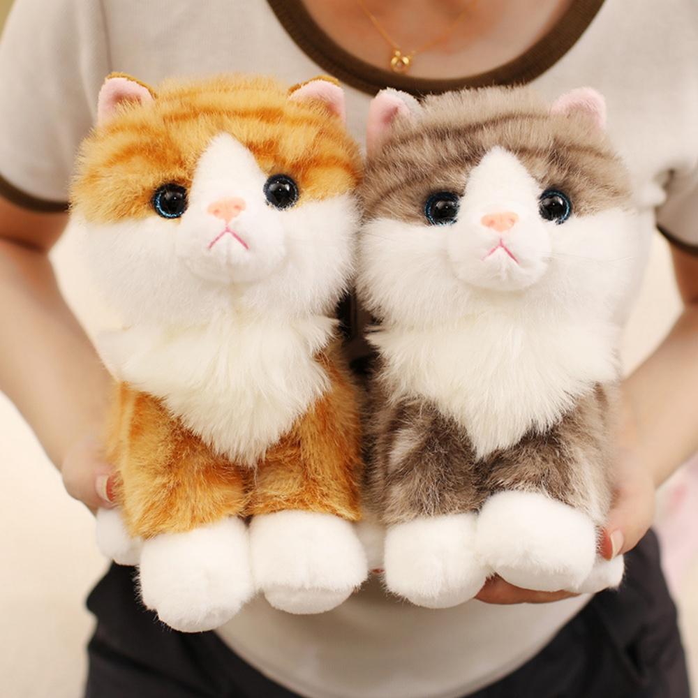 Cute Simulated Sitting Cat Pendant Doll Plush Toy Stuffed Soft Animal White Black Kitten Keychain Doll Birthday Gift