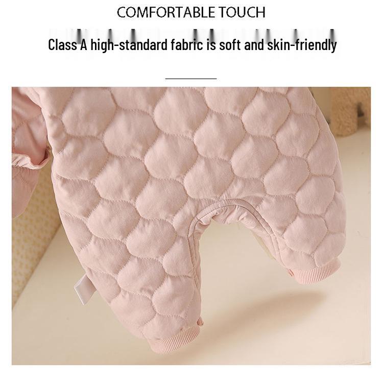 Różowy kombinezon bawełniany dla niemowląt z kieszonkowym króliczkiem, z podszewką z polaru, ciepłe okrycie wierzchnie na jesień/zimę dla noworodków.