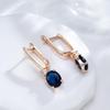 Oval Blue Zircon Dangle Earrings Gold Color Trendy Jewelry Women Luxury Accessories