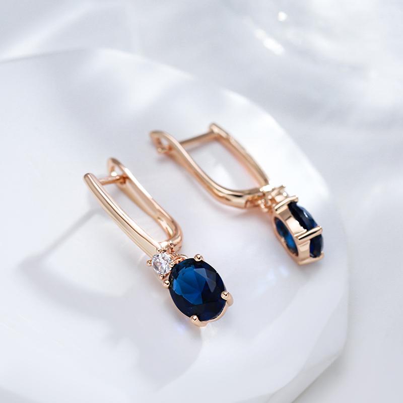 Oval Blue Zircon Dangle Earrings Gold Color Trendy Jewelry Women Luxury Accessories