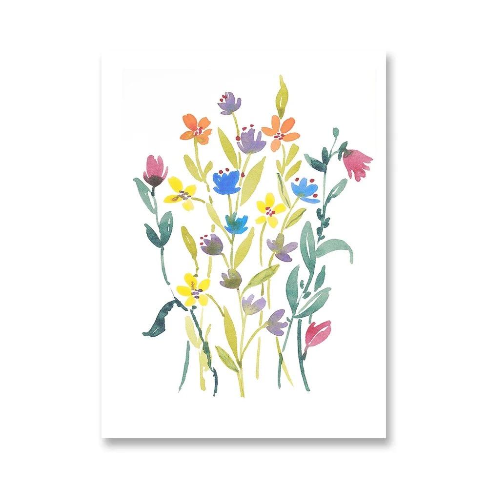Sulu Boya Kır Çiçeği Posteri Renkli Çiçek Baskıları Bitki Duvar Sanatı Tuval Tablo Oturma Odası Dekorasyonu için Duvar Resimleri