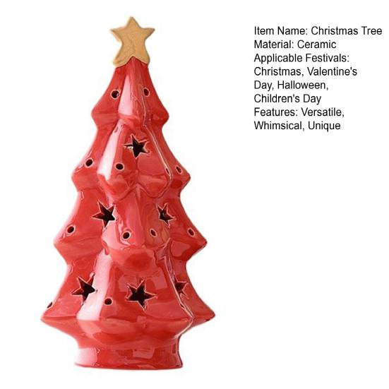 Ceramic Christmas Tree Night Light Glowing Decorative Lamp with Star Topper Xmas Tree Figurines for Holiday Home Decor