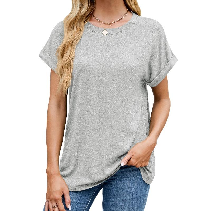 Spring and summer new solid color round neck loose short-sleeved T-shirt top women
