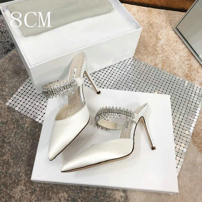 Pointy Pinheel Rhine-Diamond Chain Satin Top High Heels Mullers Pinheel Green Wedding Shoes Flat Bridesmaid Shoes