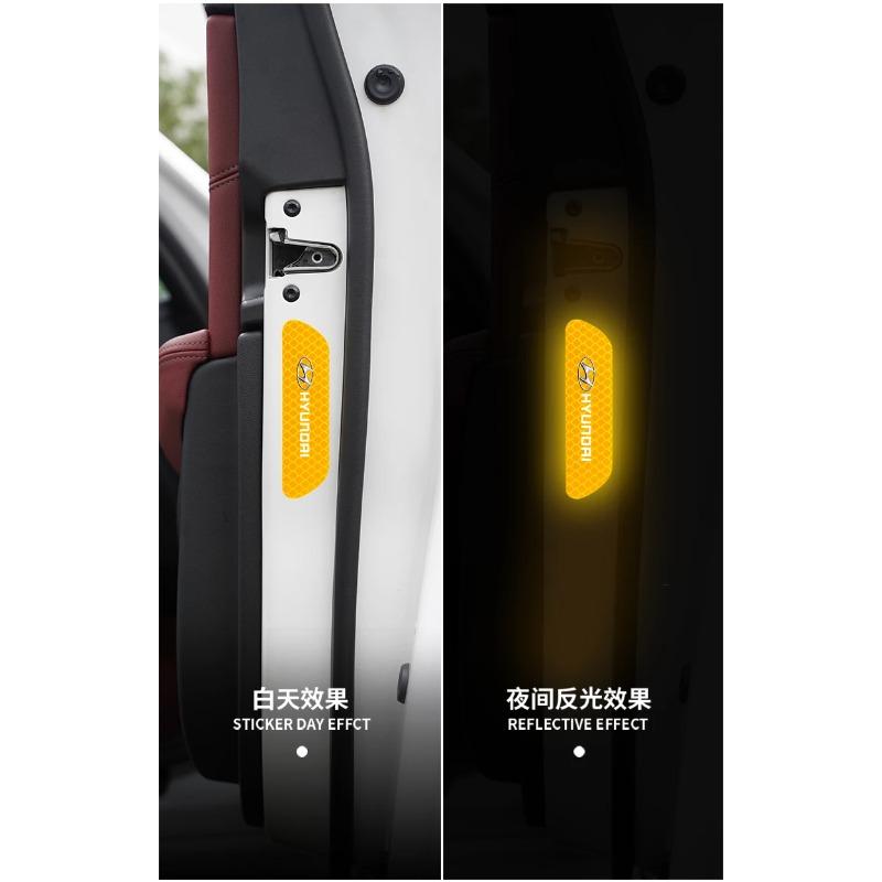 4pcs Car Door Sticker Reflective Safety Warning Mark Decoration Decals For Hyundai NLINE I30 I20 I10 Venue Tucson Ioniq IX35 I40