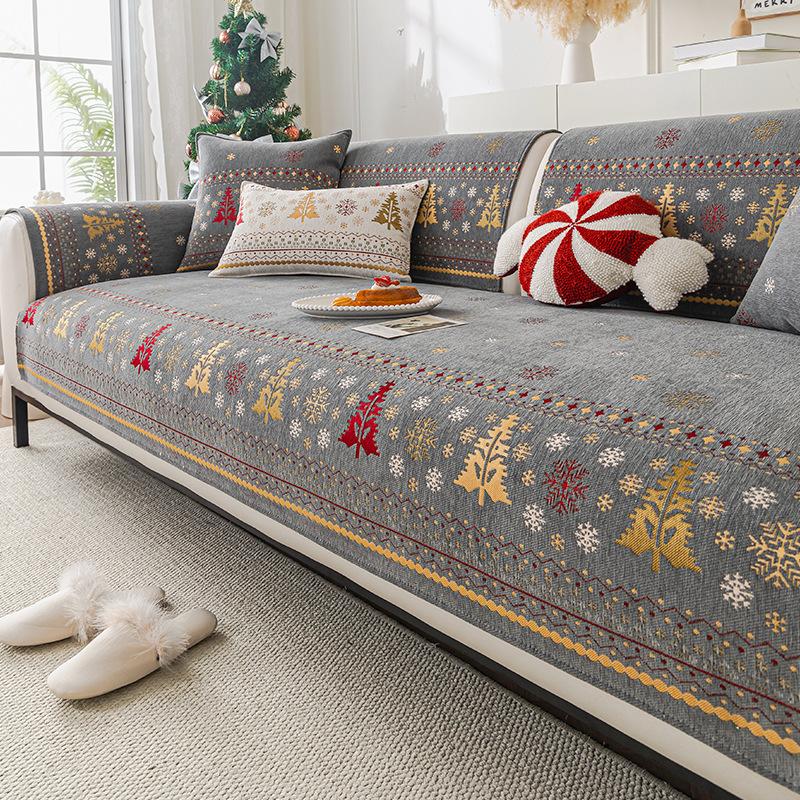 

Christmas Tree Sofa Cover Mat 2025 New Light Luxury Premium Fixed One Piece Combination Warm Cover Cloth Anti Slip Sofa Cover 70x70cm