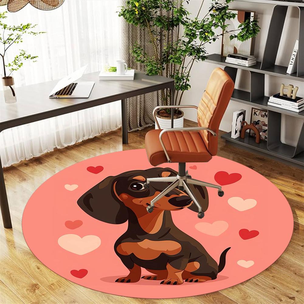 1pc Dachshund Hearts Pattern Office Round Rugs, Under Chair Round Rugs for Living Room, Bedroom, Bathroom Decoration Carpet 091869