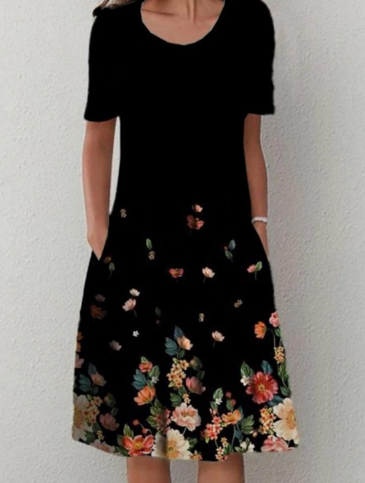 Floral Print Midi Dress with Pockets for Spring Summer