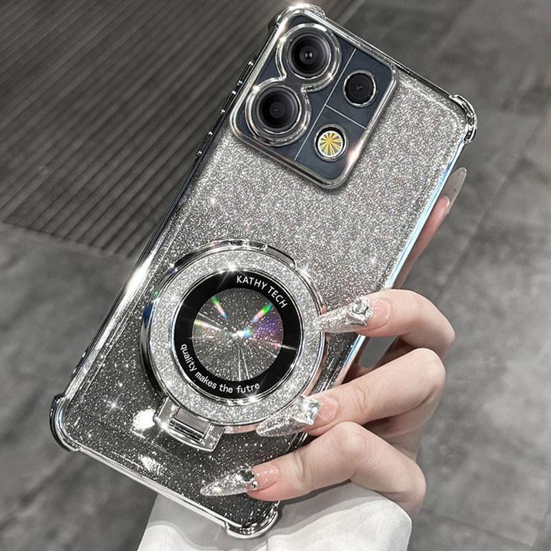 13pro 13C 12 Case Luxury Magnetic Bracket Shockproof Cover For Xiaomi Redmi Note 13 Pro 12 10 10c Case with Holder Shiny Glitter