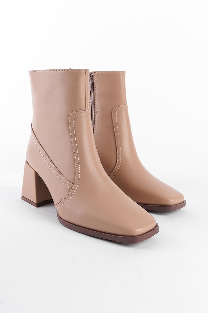 Women Modern Stylish Fashion Blunt Toe Side Zipper Brown Women's Boots