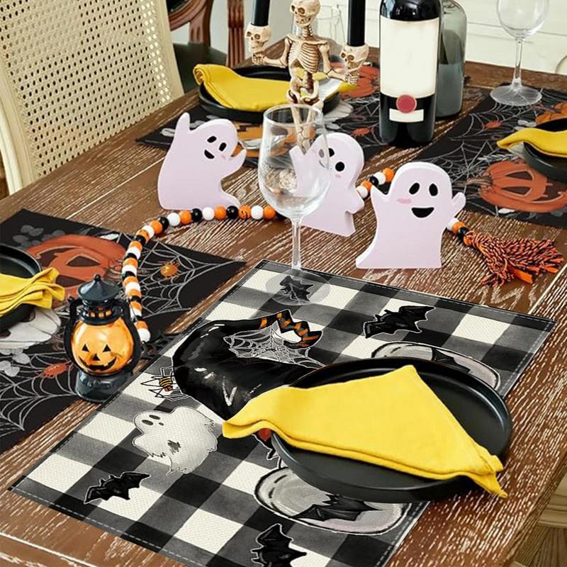 Halloween Table Mat Bat Ghost Gothic Pumpkin Placemat 4PCS Heat-resistant Non-slip Halloween Decor 45x30cm Farmhouse Insulation