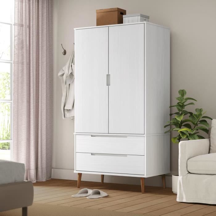 VidaXL Wardrobe MOLDE White 90x55x175 Cm Solid Pine Wood 350523