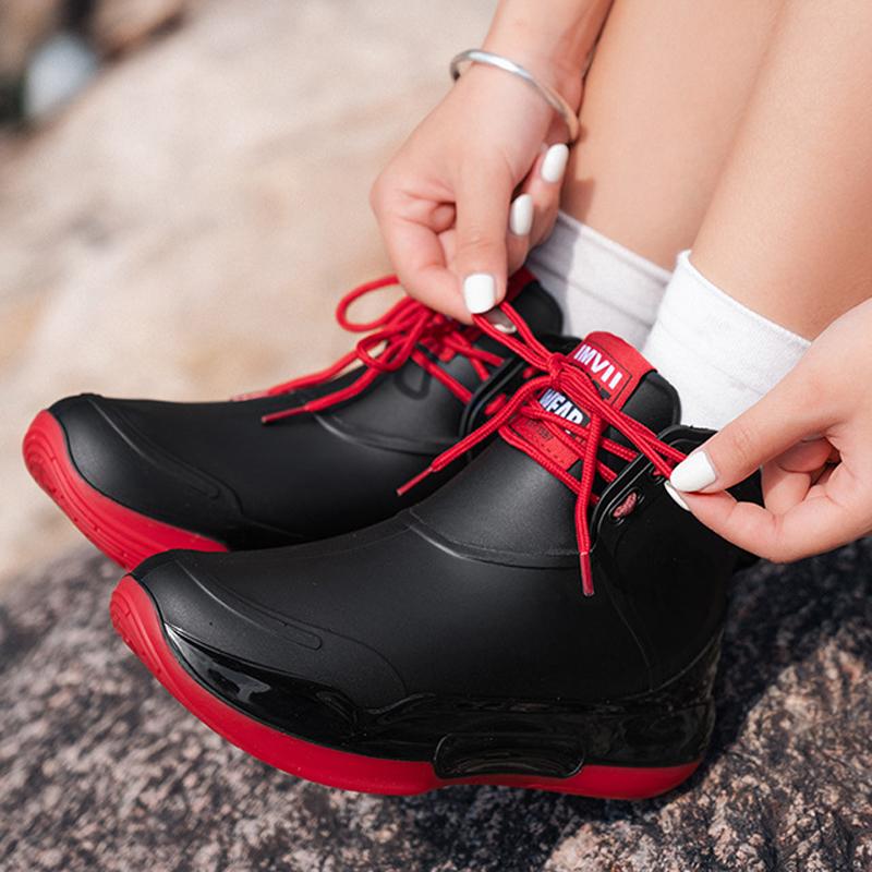 Couple RainBoots Non Slip Fishing Rubber Galoshes Waterproof Garden Work Boots for Women Laced Ankle Rainboot Bota Lluvia Hombre